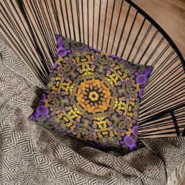 Cojín Decorativo Dot Mandala Flor Amarillo y Púrpura