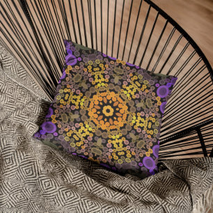Cojín Decorativo Dot Mandala Flor Amarillo y Púrpura