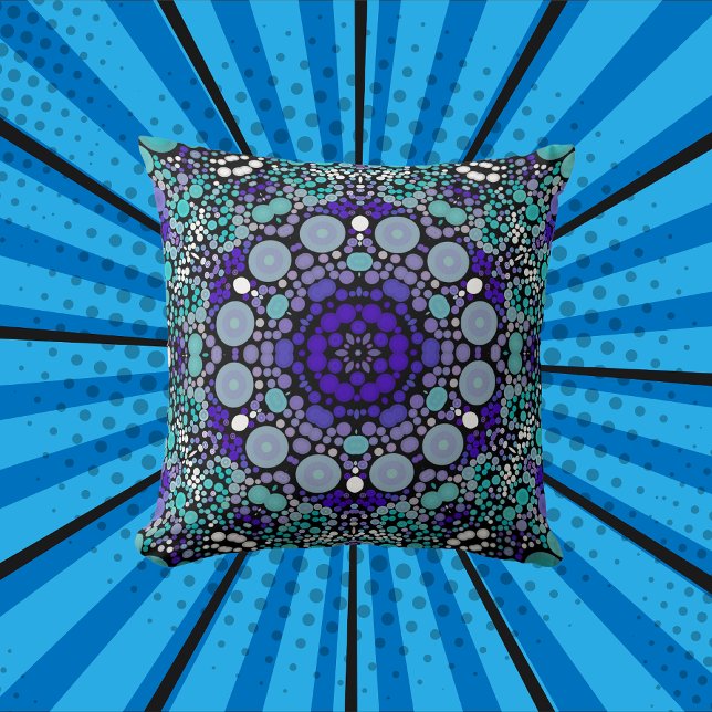 Cojín Decorativo Dot Mandala Flor Azul morado y blanco (Subido por el creador)