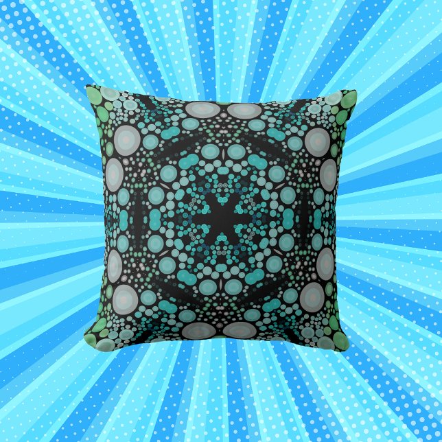 Cojín Decorativo Dot Mandala Flor Azul Verde y gris (Subido por el creador)