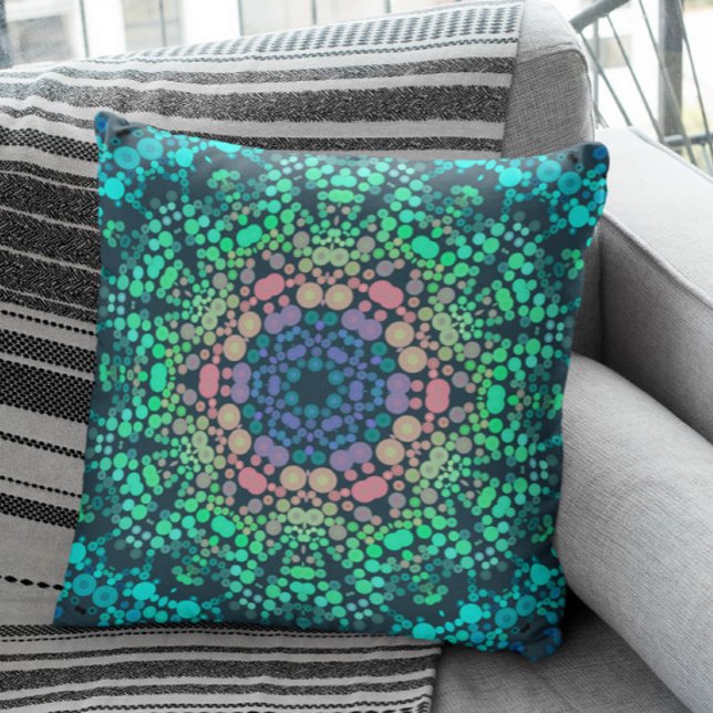 Cojín Decorativo Dot Mandala Flor Azul Verde y rosa (Subido por el creador)