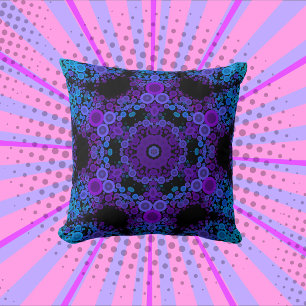 Cojín Decorativo Dot Mandala Flor Azul y Púrpura