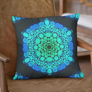 Cojín Decorativo Dot Mandala Flor Azul y Verde