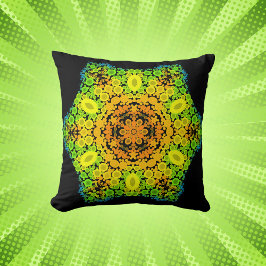 Cojín Decorativo Dot Mandala Flor Naranja Amarillo Verde y Azul