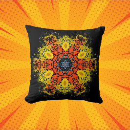 Cojín Decorativo Dot Mandala Flor Naranja amarillo y azul