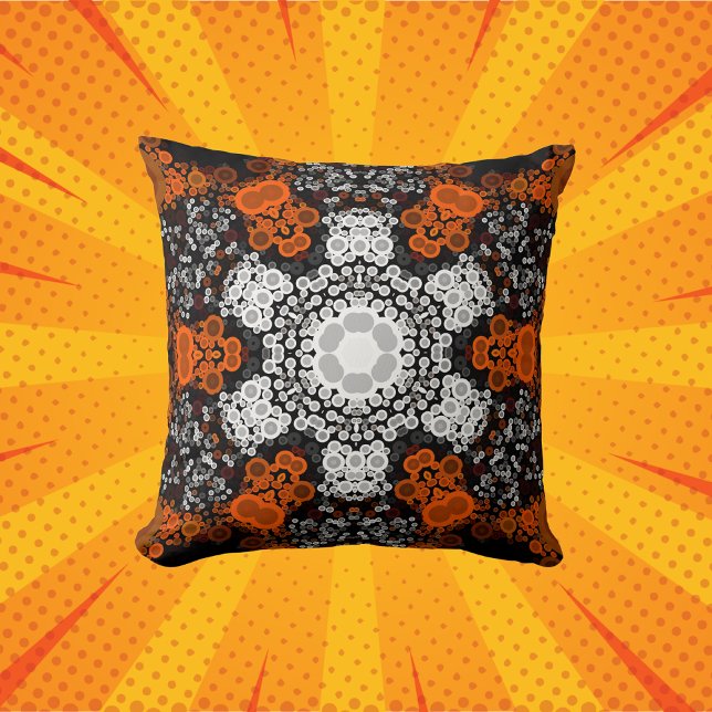Cojín Decorativo Dot Mandala Flor Naranja blanco y negro (Subido por el creador)