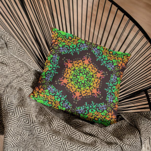 Cojín Decorativo Dot Mandala Flor Naranja Verde y Azul