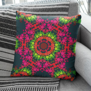 Cojín Decorativo Dot Mandala Flor Rosa Verde y Naranja