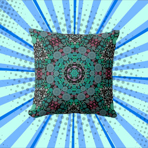 Cojín Decorativo Dot Mandala Flor Verde Azul y Rojo