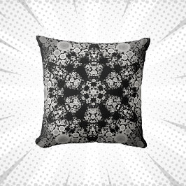 Cojín Decorativo Dot Mandala Flores Gris y Negro