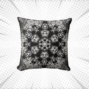 Cojín Decorativo Dot Mandala Flores Gris y Negro