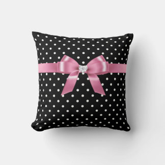 Cojín Decorativo Dots de Polka Glam Pink Bow-White - Negro