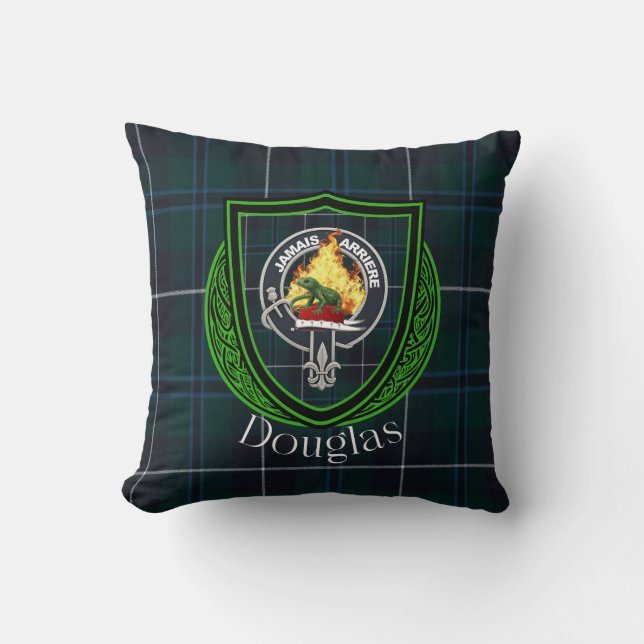 Cojín Decorativo Douglas Scottish Clan Tartan & Escudo (Anverso)