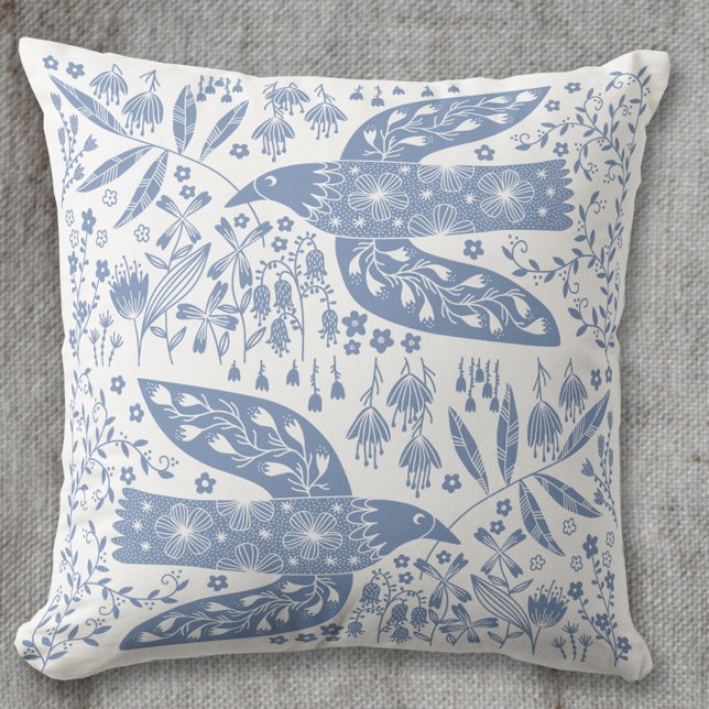 Cojín Decorativo Dove Bird Blue (Blue and white Peace Doves bird pillow)