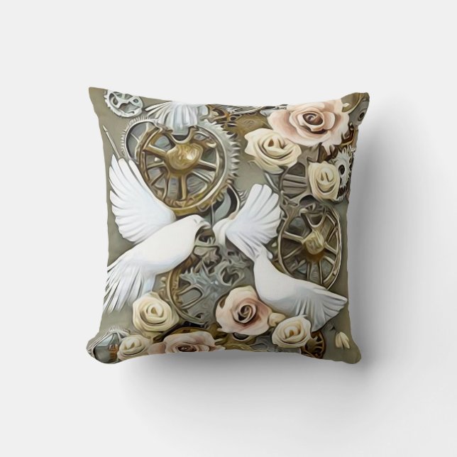Cojín Decorativo Doves de Boda Steampunk (Anverso)