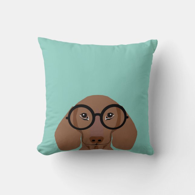 Cojín Decorativo Doxie mate con lentes de moda hipster - Daschund (Anverso)