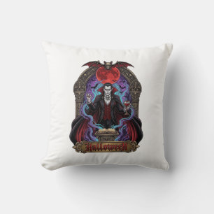 Cojín Decorativo Drácula de Halloween Luna Roja Murciélagos Calaver