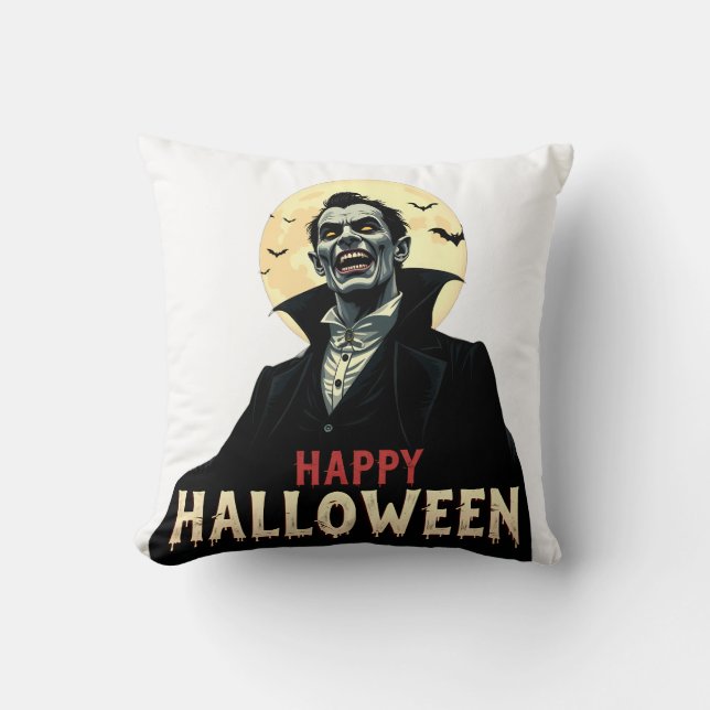 Cojín Decorativo Drácula te desea una noche aterradora (Anverso)