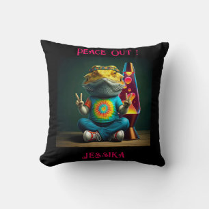 Cojín Decorativo Dragón Barbudo Hippie Paz Retro Personalizado