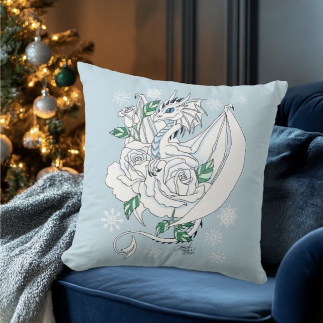 Cojín Decorativo Dragón Blanco Rosas Snowflakes Blue (Subido por el creador)