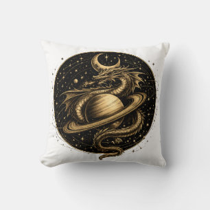 Cojín Decorativo Dragón Celestial Saturno Fantasía Arte Espacial
