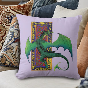 Cojín Decorativo Dragón celta verde Nudo fantástico púrpura