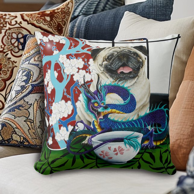 Cojín Decorativo Dragón chino de perro de pug (Subido por el creador)