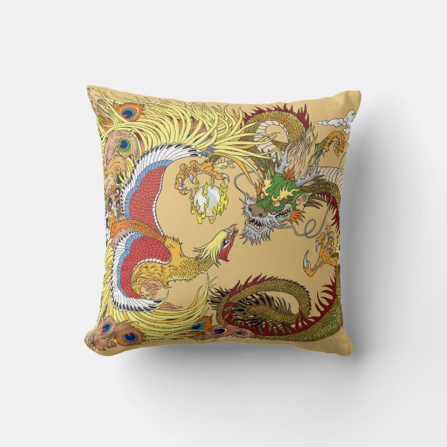 Cojín Decorativo Dragón chino y fénix (Anverso)