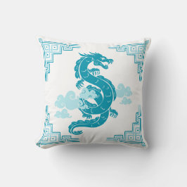 Cojín Decorativo Dragón Chinoiserie Aqua Blue y nubes