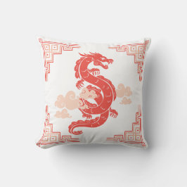 Cojín Decorativo Dragón Chinoiserie de Coral Peach y nubes