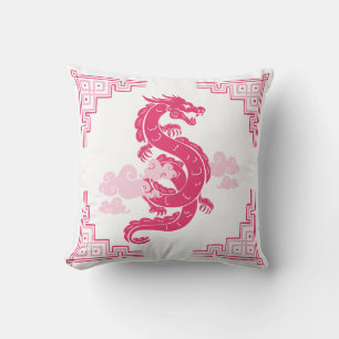 Cojín Decorativo Dragón Chinoiserie rosa y nubes