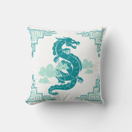 Cojín Decorativo Dragón Chinoiserie verde azulado y nubes