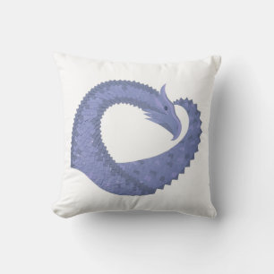 Cojín Decorativo Dragón de corazón azul-gris sobre blanco