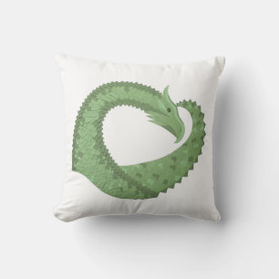 Cojín Decorativo Dragón de corazón verde oliva en blanco