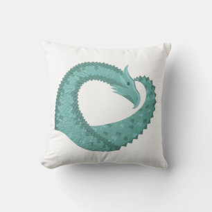 Cojín Decorativo Dragón de corazón verde sabio sobre blanco