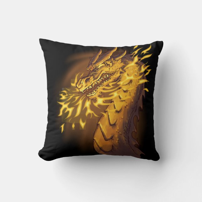 Cojín Decorativo Dragón de fuego dorado (Anverso)