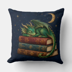 Cojín Decorativo Dragón de Libro Durmiendo Bajo una Luna Creciente