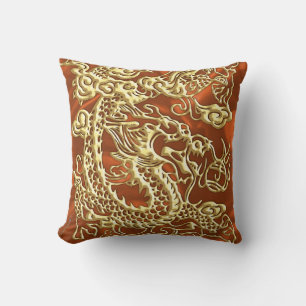 Cojín Decorativo Dragón de oro Grabado en relieve en la impresión d