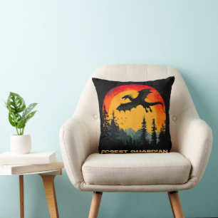 Cojín Decorativo Dragón del bosque del atardecer