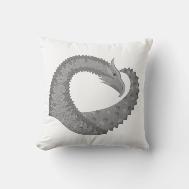 Cojín Decorativo Dragón del corazón gris sobre blanco (Anverso)