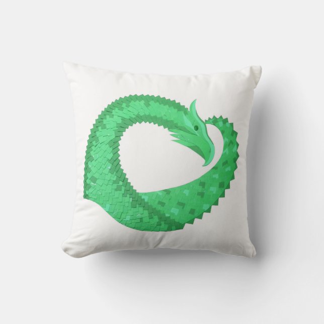 Cojín Decorativo Dragón del corazón verde sobre blanco (Anverso)