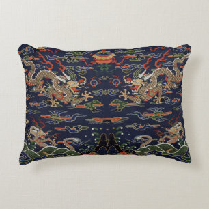 Cojín Decorativo Dragón Dorado Imperial y Nubes Auspiciosas