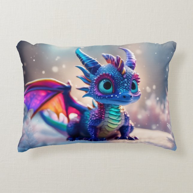 Cojín Decorativo Dragón en la nieve. (Anverso)