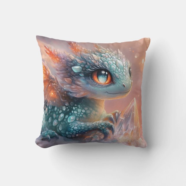 Cojín Decorativo Dragón infantil adorable con gema de cristal: arte (Anverso)