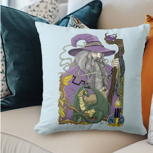 Cojín Decorativo Dragón Mago Celta Fantasía Púrpura