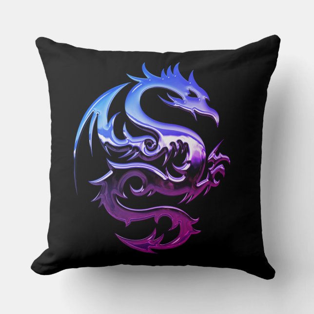 Cojín Decorativo Dragón Metálico Púrpura Reversible (Anverso)
