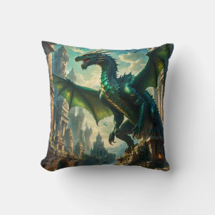 Cojín Decorativo Dragón místico sobre ruinas antiguas