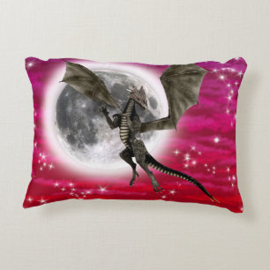 Cojín Decorativo Dragón Negro - Criatura Fantástica Mítica Cielo Ro