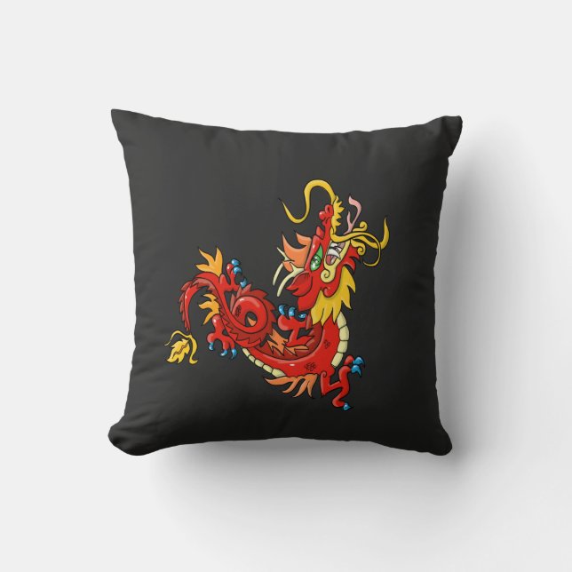 Cojín Decorativo Dragón oriental rojo maravilloso (Anverso)