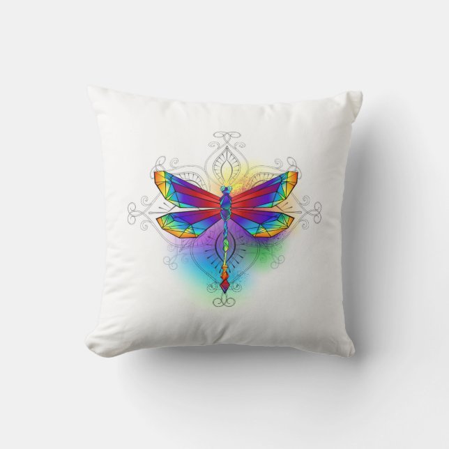 Cojín Decorativo Dragón poligonal arcoiris (Anverso)